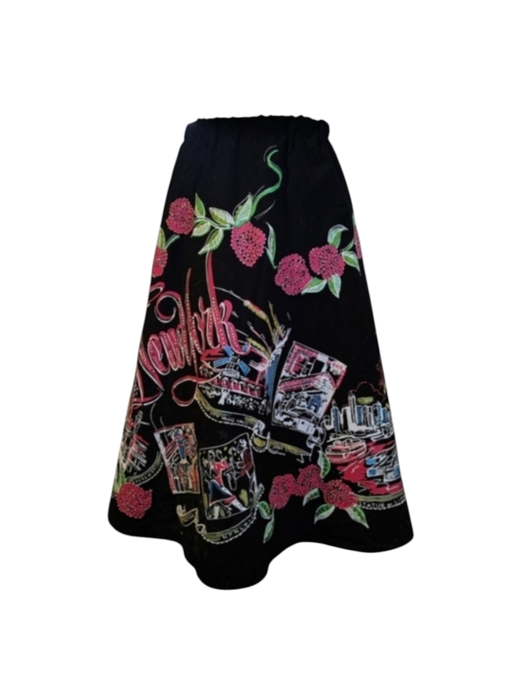 NWT Basil & Maude Boutique Beaded New York City Red Rose Black Full Skirt Size 6